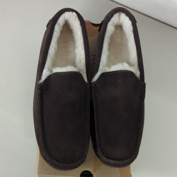 New w/box Kookaburra UGG sz9 suede Tipton brown loafers men\'s slip on fur lined
